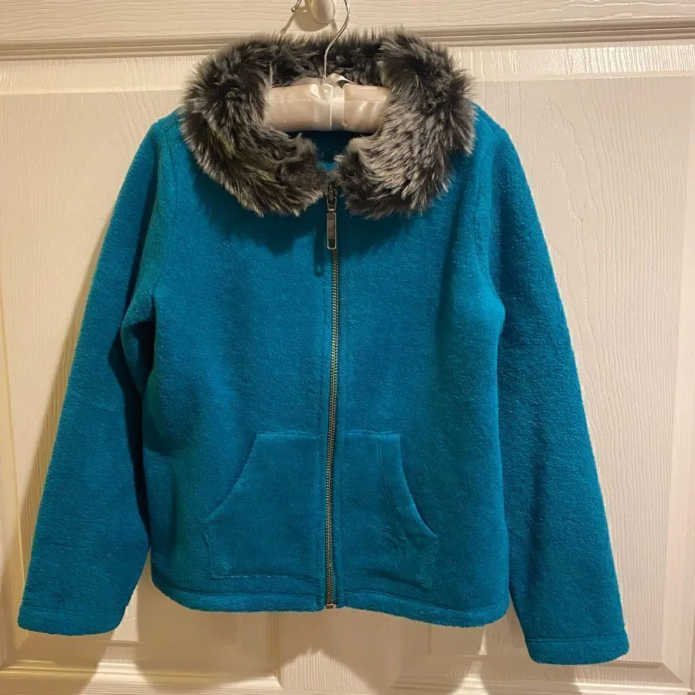 Gymboree snowflake fun fur collar zip up sweater jacket